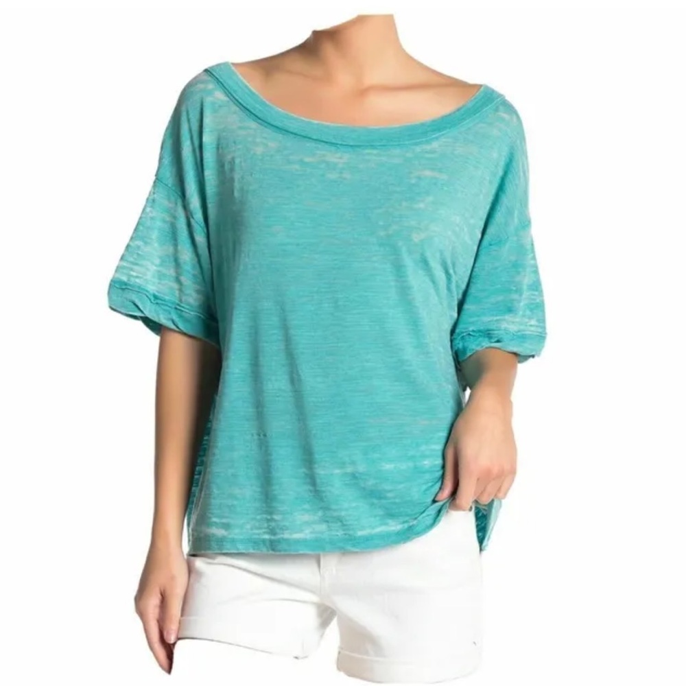 WE THE FREE Womens Teal Short Sleeve Boat Neck T-Shirt Size: M